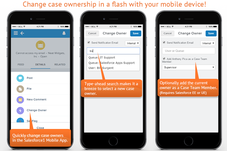 How to change ownership of a case in Salesforce1